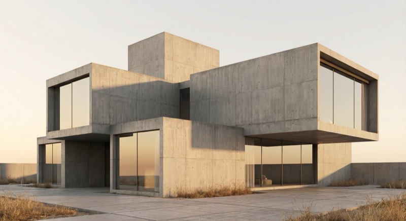 AI generated minimalist architectural design with concrete and soft shadows