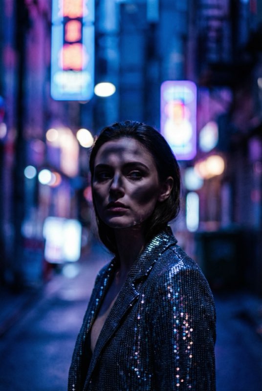 AI generated portrait with cinematic neon lighting