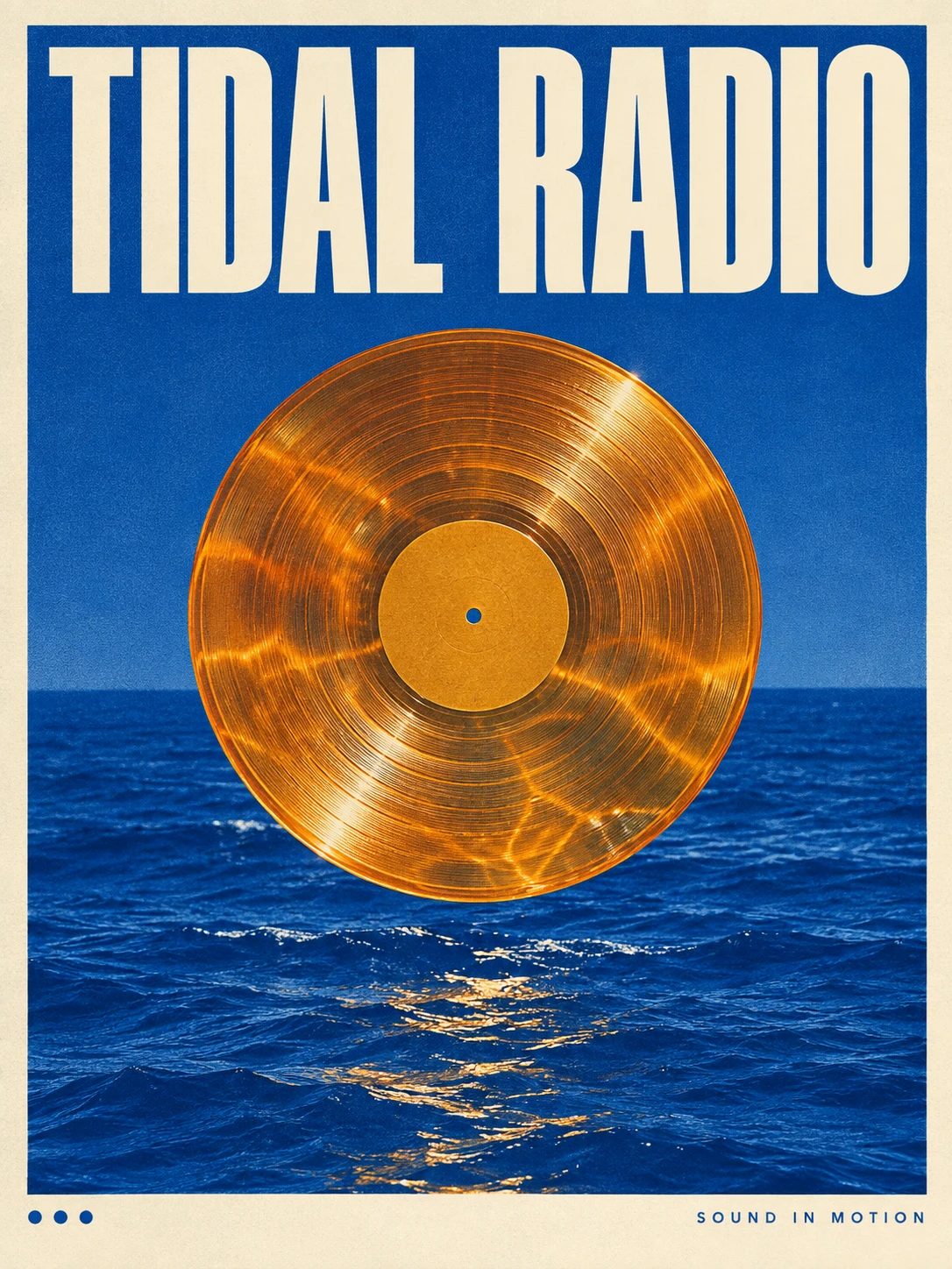 Amber vinyl record above a blue sea with TIDAL RADIO typography