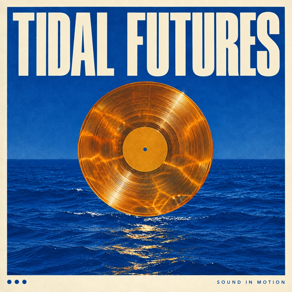 Amber record poster with TIDAL FUTURES headline, edited with GPT Image 2.5 Sunburst