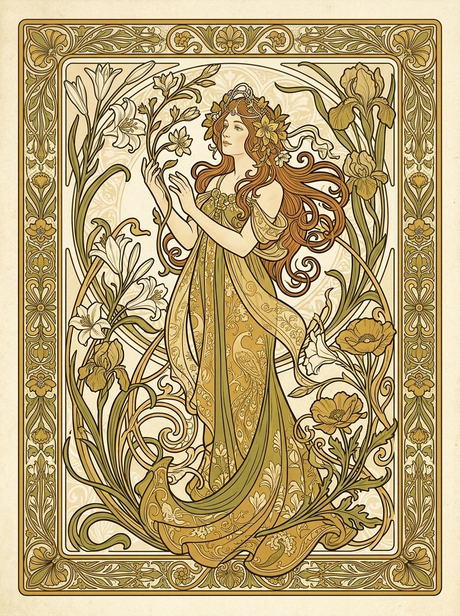 Nano Banana 2 Art Nouveau decorative illustration example